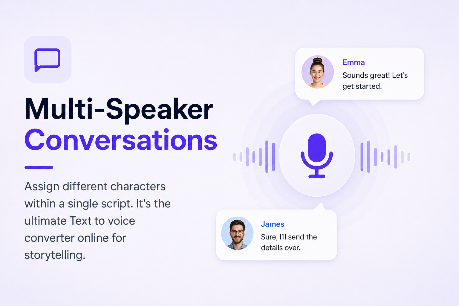TextSpeech multi-speaker conversation interface with multiple avatars.