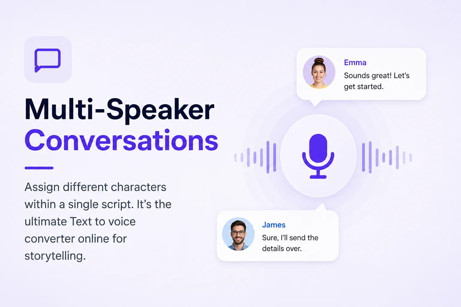 TextSpeech multi-speaker conversation interface with multiple avatars.